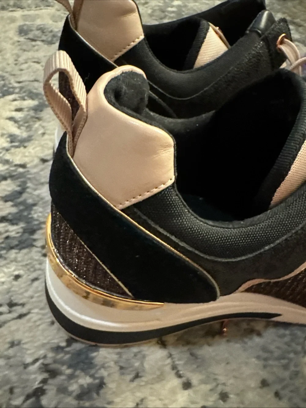 Michael Kors Wedge Sneakers rose gold pink glitter black logo 11 rare!